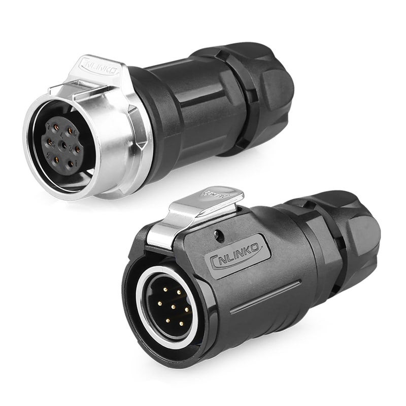 CNLINKO LP-16 7 PIN Industrial Waterproof Connector, IP68 Circular Connector, PBT Plastic Shell Quick Plug Aviation Connector M16 Male Plug and Female Plug (7 Pin） - Image 1